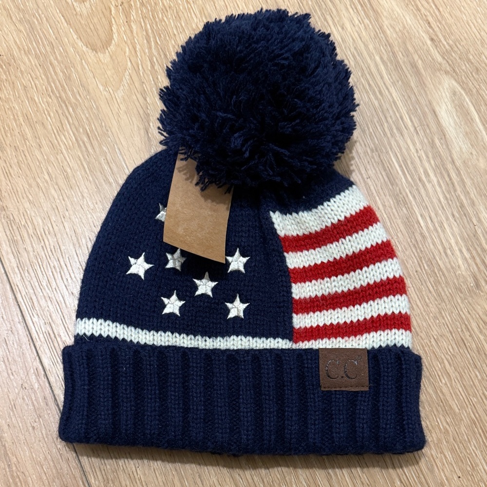 CC Kids Patriotic Knit Beanie - Navy and Red
